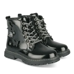 Bottines Rangers NOIR Fille Motif Vernis Lacets