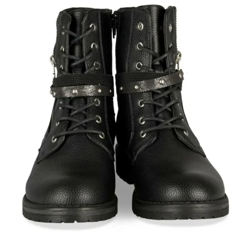 Bottines Rangers NOIR Fille Motif Clouté Lacets