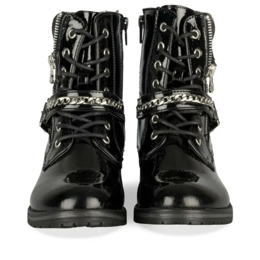 Bottines Rangers NOIR Fille Motif Chaîne Lacets