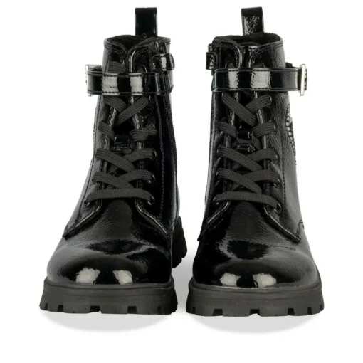 Bottines Rangers NOIR Fille Motif Coeurs Lacets