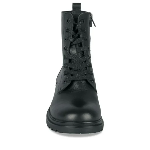 Bottines Rangers NOIR Fille CUIR Motif Uni Lacets