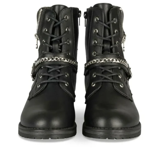 Bottines Rangers NOIR Fille Motif Chaîne Lacets