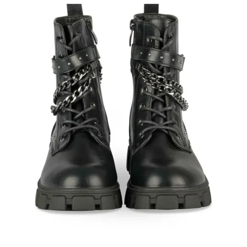 Bottines Rangers NOIR Fille Motif Chaîne Lacets