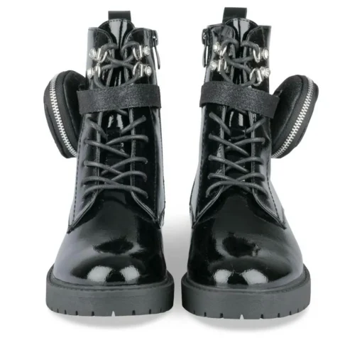 Bottines Rangers NOIR Fille Motif Vernis Lacets