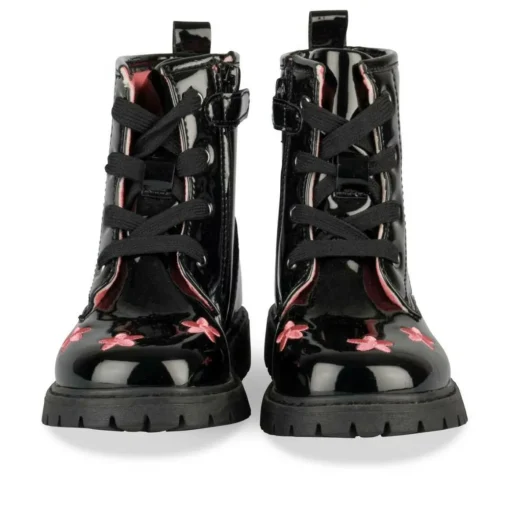 Bottines Rangers NOIR Fille Motif Fleuri Fermeture éclair