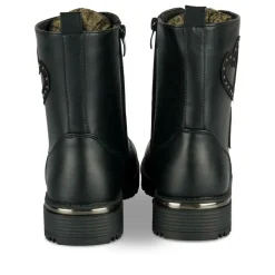 Bottines Rangers NOIR Fille Motif Coeurs Lacets