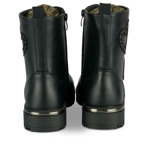 Bottines Rangers NOIR Fille Motif Coeurs Lacets