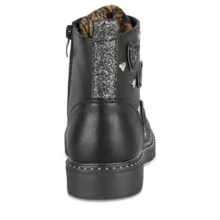 Bottines Rangers NOIR Fille Motif Coeurs Lacets