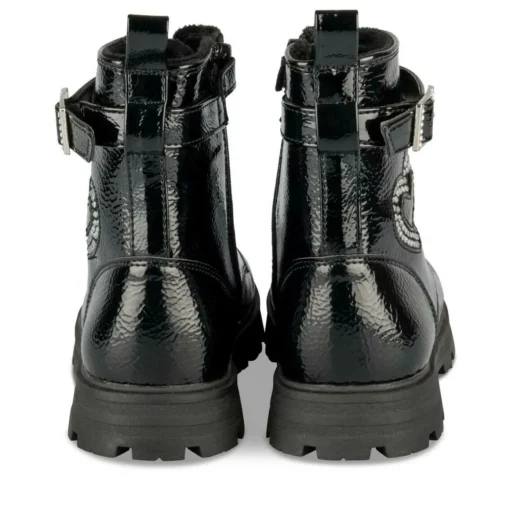 Bottines Rangers NOIR Fille Motif Coeurs Lacets