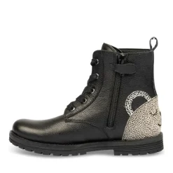 Bottines Rangers NOIR Fille CUIR Motif Uni Lacets