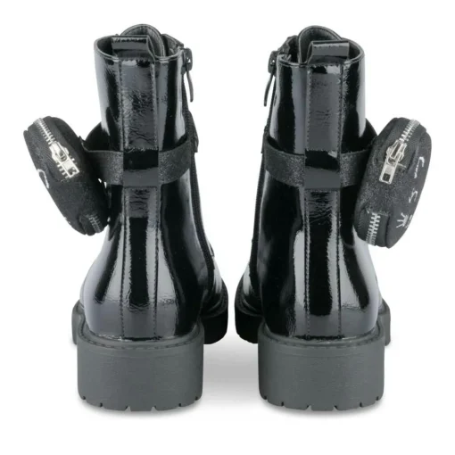 Bottines Rangers NOIR Fille Motif Vernis Lacets