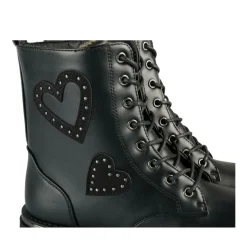 Bottines Rangers NOIR Fille Motif Coeurs Lacets
