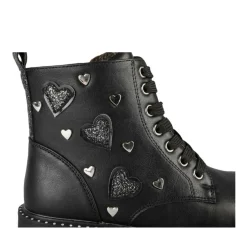 Bottines Rangers NOIR Fille Motif Coeurs Lacets