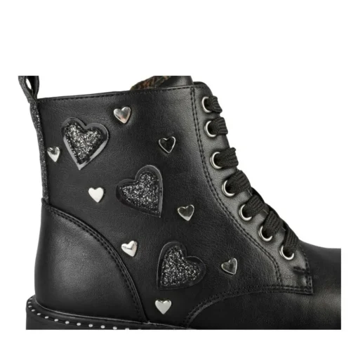 Bottines Rangers NOIR Fille Motif Coeurs Lacets