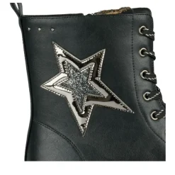 Bottines Rangers NOIR Fille Motif Etoiles Lacets