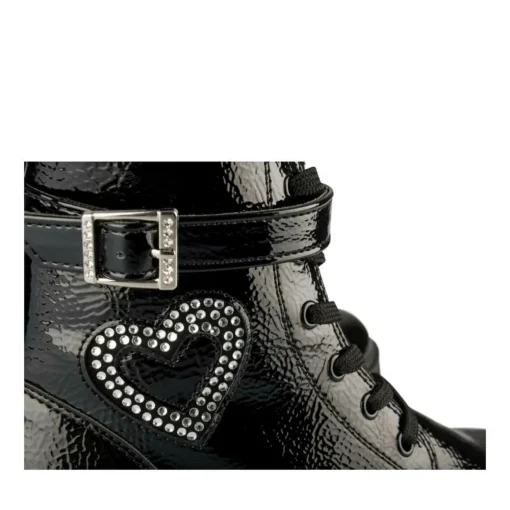 Bottines Rangers NOIR Fille Motif Coeurs Lacets