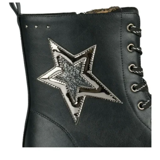Bottines Rangers NOIR Fille Motif Etoiles Lacets