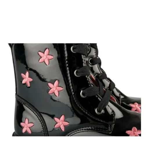 Bottines Rangers NOIR Fille Motif Fleuri Fermeture éclair