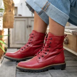 Bottines Rangers ROUGE Femme CUIR Lacets