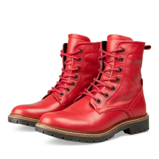 Bottines Rangers ROUGE Femme CUIR Lacets