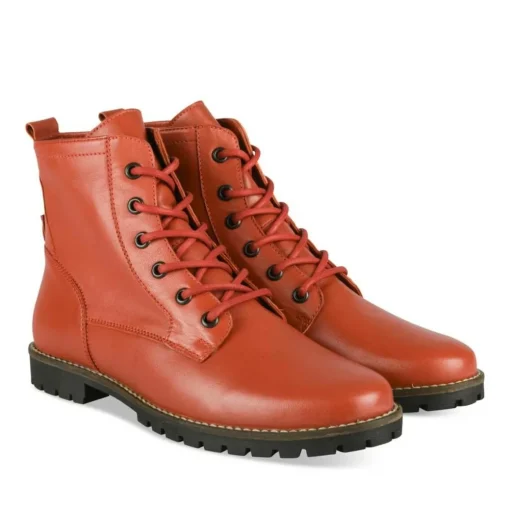 Bottines Rangers ROUGE Femme CUIR Motif Uni Lacets