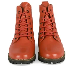 Bottines Rangers ROUGE Femme CUIR Motif Uni Lacets