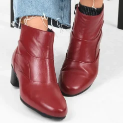 Bottines ROUGE Femme CUIR Motif Uni Fermeture éclair