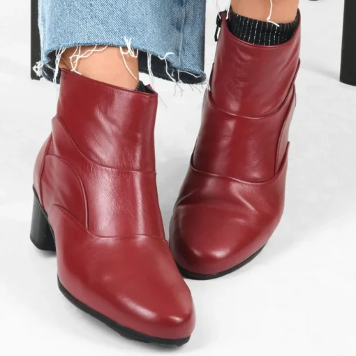 Bottines ROUGE Femme CUIR Motif Uni Fermeture éclair