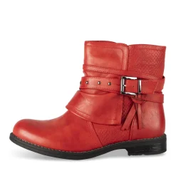 Bottines ROUGE Femme Motif Animal Fermeture éclair