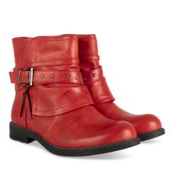 Bottines ROUGE Femme Motif Animal Fermeture éclair