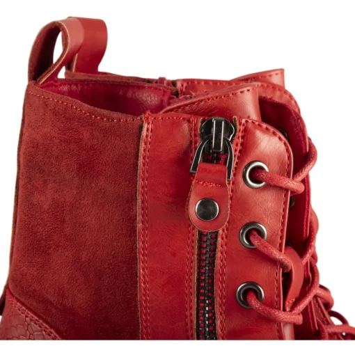 Bottines ROUGE Femme Motif Uni Lacets