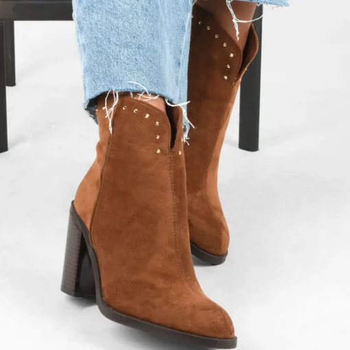 Bottines Santiag MARRON Femme Motif Clouté Fermeture éclair