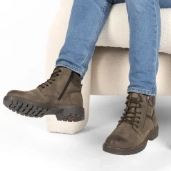 Bottines TAUPE Homme Motif Uni Lacets + Fermeture éclair