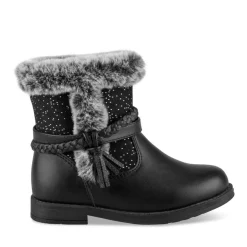 Bottines Toile NOIR Fille Motif Fausse Fourrure Fermeture éclair