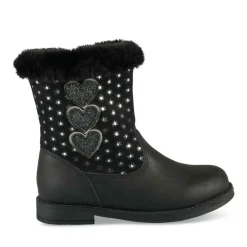 Bottines Toile NOIR Fille Motif Coeurs Fermeture éclair