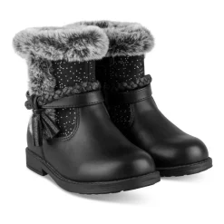 Bottines Toile NOIR Fille Motif Fausse Fourrure Fermeture éclair