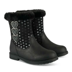 Bottines Toile NOIR Fille Motif Coeurs Fermeture éclair