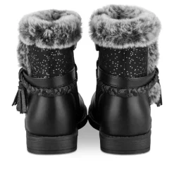 Bottines Toile NOIR Fille Motif Fausse Fourrure Fermeture éclair