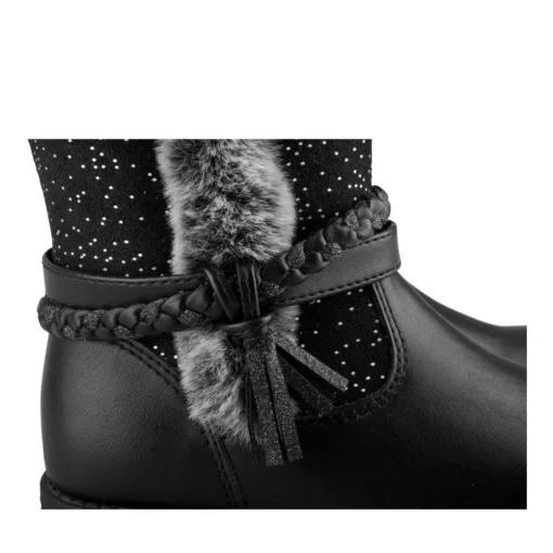 Bottines Toile NOIR Fille Motif Fausse Fourrure Fermeture éclair