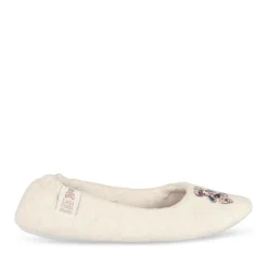 Chaussons Ballerine BEIGE Femme Motif Fleuri A Enfiler