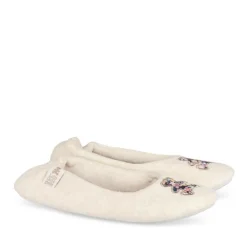 Chaussons Ballerine BEIGE Femme Motif Fleuri A Enfiler