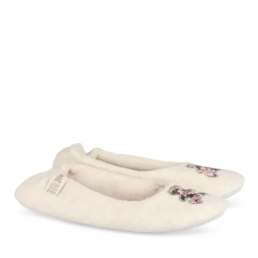 Chaussons Ballerine BEIGE Femme Motif Fleuri A Enfiler