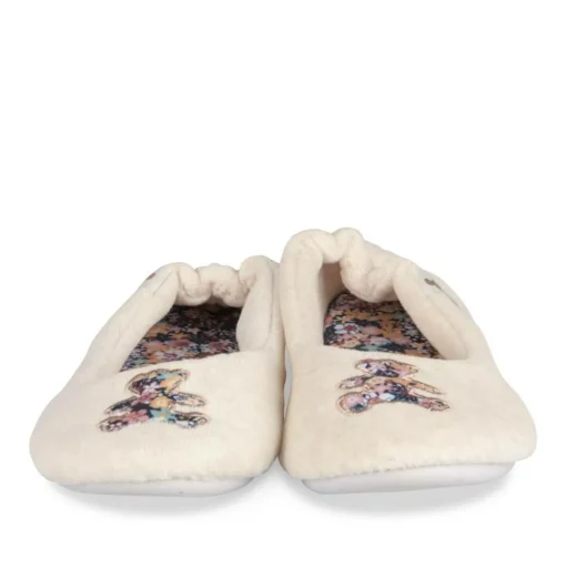 Chaussons Ballerine BEIGE Femme Motif Fleuri A Enfiler