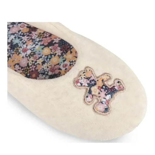 Chaussons Ballerine BEIGE Femme Motif Fleuri A Enfiler