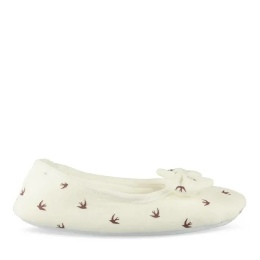 Chaussons Ballerine BLANC Femme Motif Animal A Enfiler