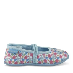 Chaussons Ballerine BLEU Fille Motif Fleuri Elastique