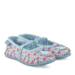 Chaussons Ballerine BLEU Fille Motif Fleuri Elastique