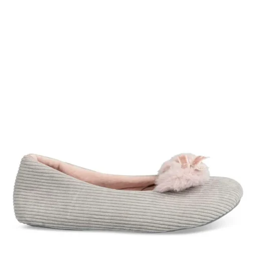 Chaussons Ballerine GRIS Femme Motif Uni A Enfiler