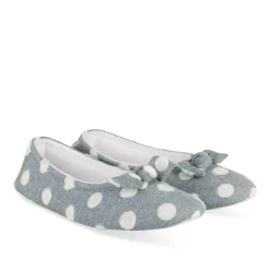 Chaussons Ballerine GRIS Femme Motif A Pois A Enfiler