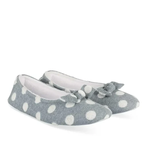 Chaussons Ballerine GRIS Femme Motif A Pois A Enfiler